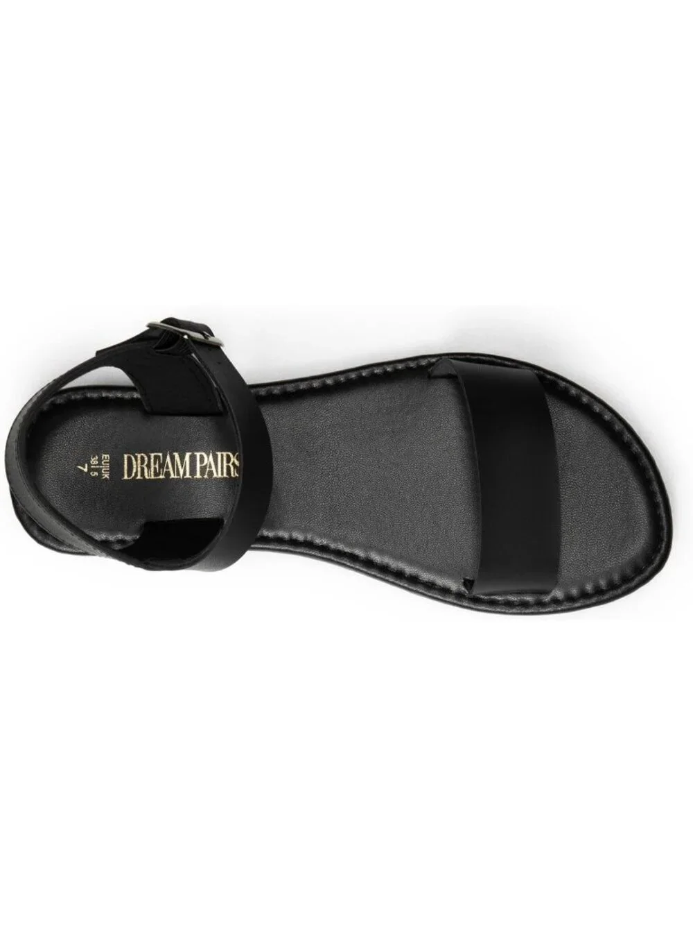 Women's Black Monochrome Ankle Strap Flat Open Toe One Band Buckle Summer Sandal